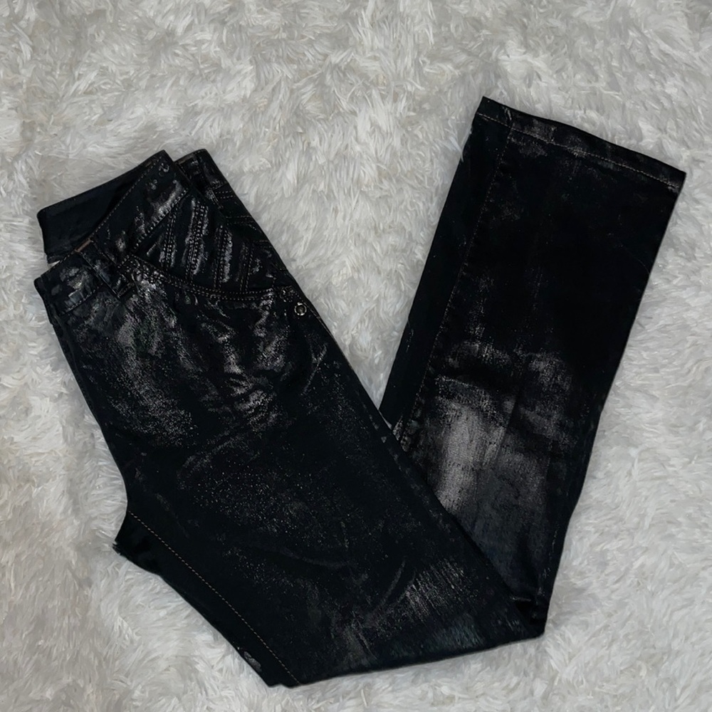 Ane Black Foil Finish Jeans with Slits